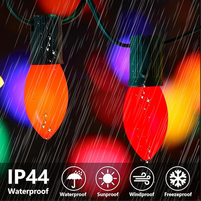 Christmas Lights Outdoor C9 25Ft Vintage Christmas Lights with 25 LED Shatterproof Colored Light Bulbs, Plug in Xmas Tree Light Connectable for Patio Roofline Garden Porch Balcony Party Xmas Decor