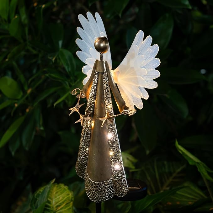 Solar Angel Garden Lights, Outdoor LED Metal Decor, Waterproof Pathway, Lawn Lighting, Unique Gift for Women, Mom | Lumora