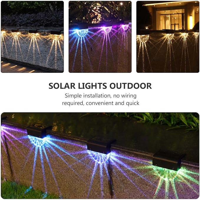 4pcs Solar Stair Lights Outdoor Waterproof Fence Lamps Solar Powered Decorative Step Lighting for Patio Garden Pathway Random Color