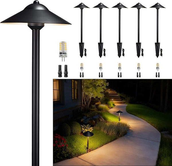 Gardenreet Brass Low Voltage Pathway Lights (9" Shade, 23.5" Tall) - Black 12V Path Light Waterproof, Wired Outdoor | Lumora