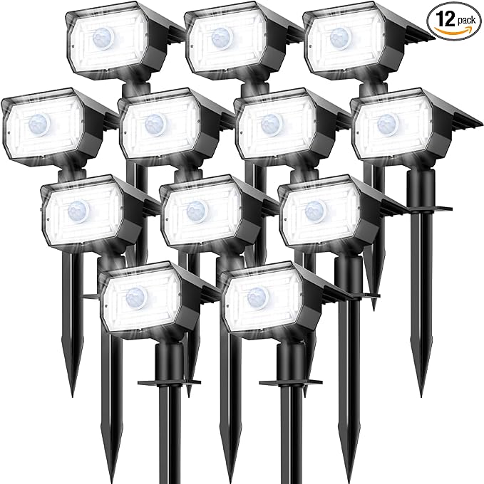 nipify Solar Spot Lights Outdoor Motion Sensor with 3 Modes, [ 12 Pack/56 LED ] Solar Spotlights Outdoor Waterproof | Lumora