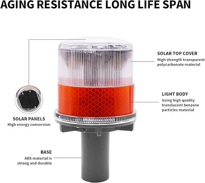 PENCK Solar LED Warning Light Waterproof Driveway Lights Flashing Barricade Light Road Construction Safety Signs Flash Traffic Light for Outdoor Fence Patio Yard Home Pathway Stairs Garden (Amber)