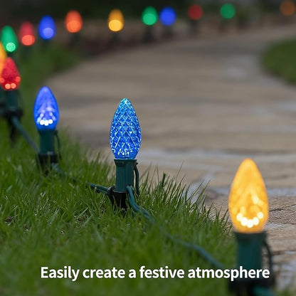 C9 LED Christmas Lights Outdoor 25FT with 25 Pcs(+1 Spare) C9 E17 Base Color Holiday Decor Bulbs for Indoor & Outdoor Use, Connectable, Weatherproof for Roof Decoration