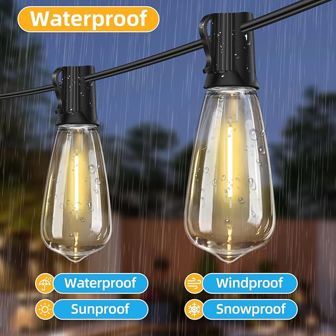 ST40 25FT Outdoor LED String Lights with 12+1 Shatterproof Bulbs,E17 Socket, 2700K Warm White,Weatherproof, 0.6W | Lumora