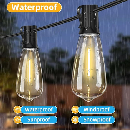 ST40 25FT Outdoor LED String Lights with 12+1 Shatterproof Bulbs,E17 Socket, 2700K Warm White,Weatherproof, 0.6W LED,for Patio,Porch, Deck,Gazebo,Bistro,Garden,Wedding,Party Decor
