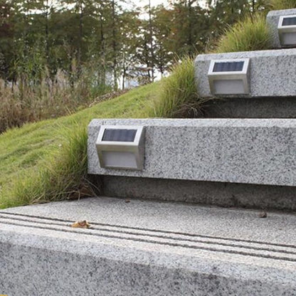 2pcs Solar Powered 3-LED Stair Lights Outdoor Waterproof Stainless Steel Wall Lamp for Fence Patio Steps, White Light, Solar LED Step Lighting for Garden Pathway