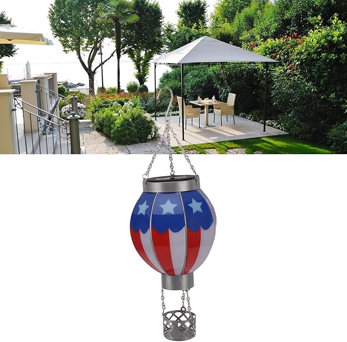 Solar Lantern Hot Air Balloon with Flickering Flame Light, Outdoor Hanging Lights Outdoor Garden Decor Lantern Decorative for Garden Yard Patio Farmhouse Decoration
