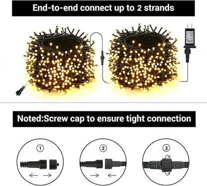 Toodour Christmas Lights Outdoor, 131ft 350 LED String Lights, Timer, Waterproof 8 Modes Outdoor Christmas String Light - Twinkle Light for Tree Home Garden Yard Wedding Party Xmas Decor(Warm White)