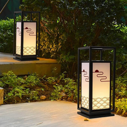 Solar Lawn Pathway Lights Square Solar Led Bollard Lighting Iron Housing Landscape Lights Outdoor IP65 Waterproof Garden Lights for Walkway Yard Lawn Front/Back Door