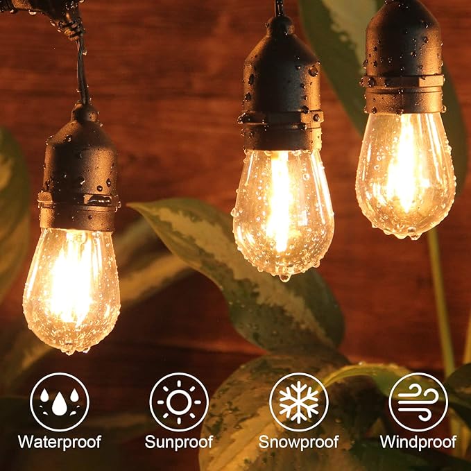 BRIMAX 12FT Outdoor String Lights with 5 LED Bulbs Outdoor Lights Shatterproof Edison Bulb Commercial Grade Waterproof LED Outside Light for Bistro Gazebos Porch Patio Garden