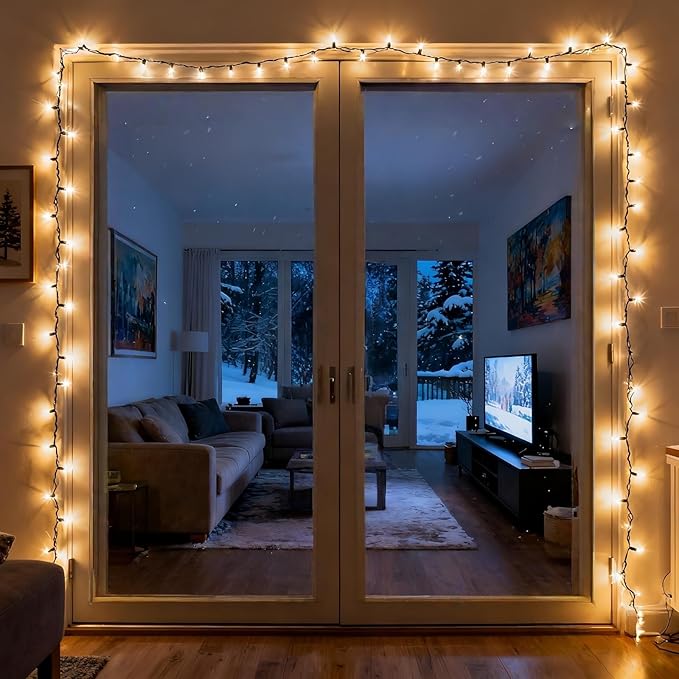 200 LED Warm White Christmas Lights, UL Certified and Commercial Grade 66ft Green Wire String Lights, for Indoor and Outdoor Party, Wedding, Garden, Patio.
