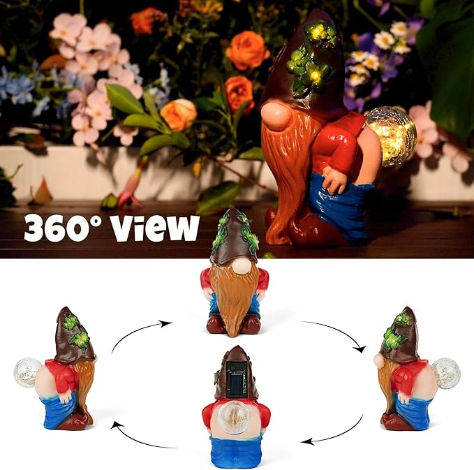 Solar Garden Statues Lights, 8.5" Christmas Outdoor Gnome Figurine with Auto On/Off for Yard Patio Decor, Gifts for Women, Grandma, Mom, Housewarming