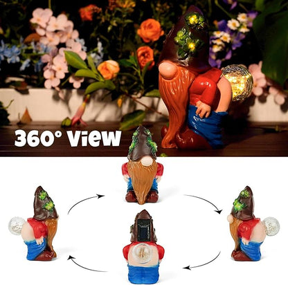 Solar Garden Statues Lights, 8.5" Christmas Outdoor Gnome Figurine with Auto On/Off for Yard Patio Decor, Gifts for Women, Grandma, Mom, Housewarming