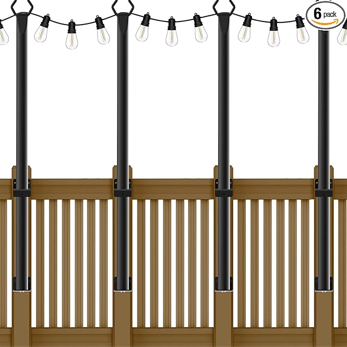 5 Ft String Light Poles 4 Pack, String Light Poles for Outside with Fixing Clips,Hanging Light Poles for Deck Fence | Lumora