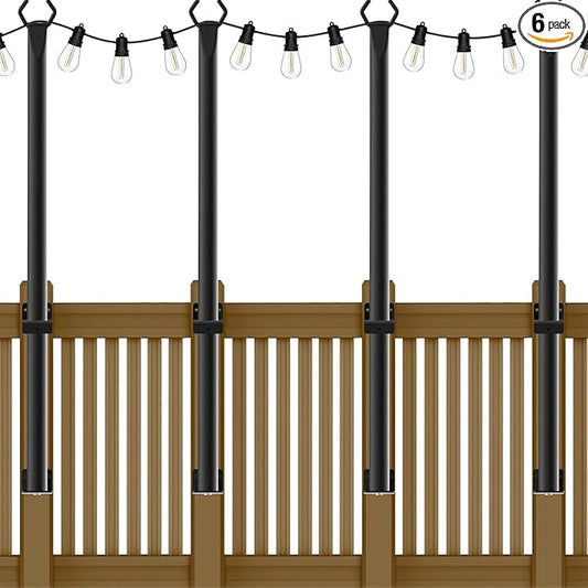 5 Ft String Light Poles 4 Pack, String Light Poles for Outside with Fixing Clips,Hanging Light Poles for Deck Fence Garden Backyard Wall Bistro,Metal Poles for Outdoor String Lights
