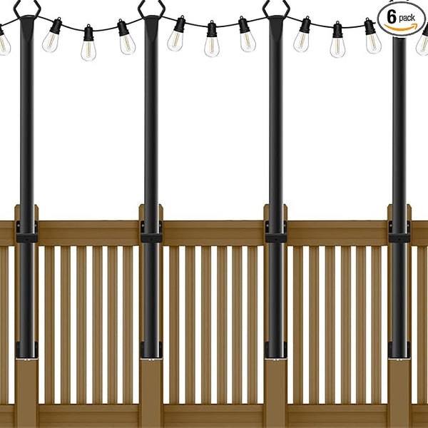 5 Ft String Light Poles 4 Pack, String Light Poles for Outside with Fixing Clips,Hanging Light Poles for Deck Fence | Lumora