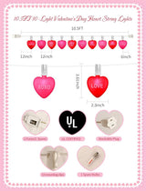 10.5ft Heart String Lights with 10 LED Red & Pink Hearts, Messages: KISS ME/Love. Connectable, Waterproof | Lumora
