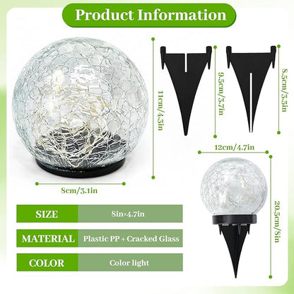 2 Pack Solar Path Lights Outdoor, Cracked Glass Globe with Light Control, IP67 Waterproof Solar Garden Lights, Warm Yellow & 4-Color LED Ball Lights for Yard, Patio, Lawn & Holiday Decor (Multicolor)