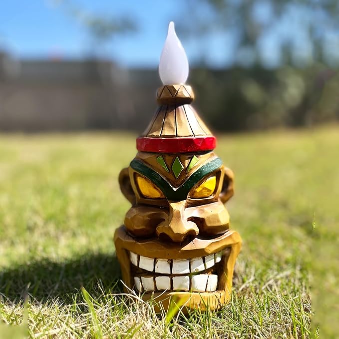 Outdoor Solar Tiki Statue Decor-Tiki Bar Decoration-Torch Tiki Head Statues Outdoor Decorations for | Lumora