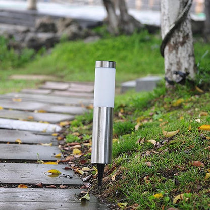 Solar LED Lawn Lights Waterproof Outdoor Garden Path Lights Silver Cylinder Solar Powered Landscape Lighting for Yard Patio