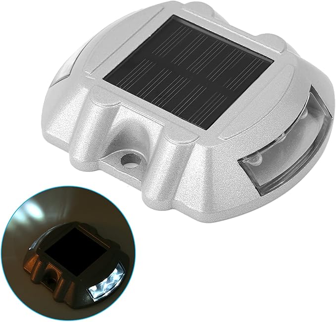 2pcs Solar Road Stud Lights, 6 LED Water Proof Outdoor Pathway Lights with Large Reflective Brightness for Garden Lawn Deck Road