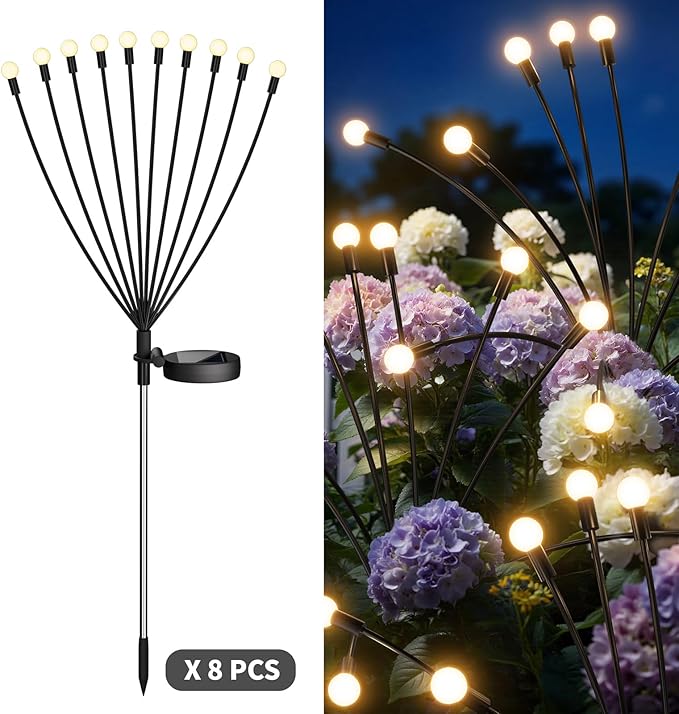 Outdoor Solar Lights Waterproof (8 Pack, 80 LED), Fairy Garden Decor, Fairy Tale Courtyard Decor, Firefly Lights, Solar Garden Lights, Solar Landscape Lights, Gifts for Women Who Have Everything