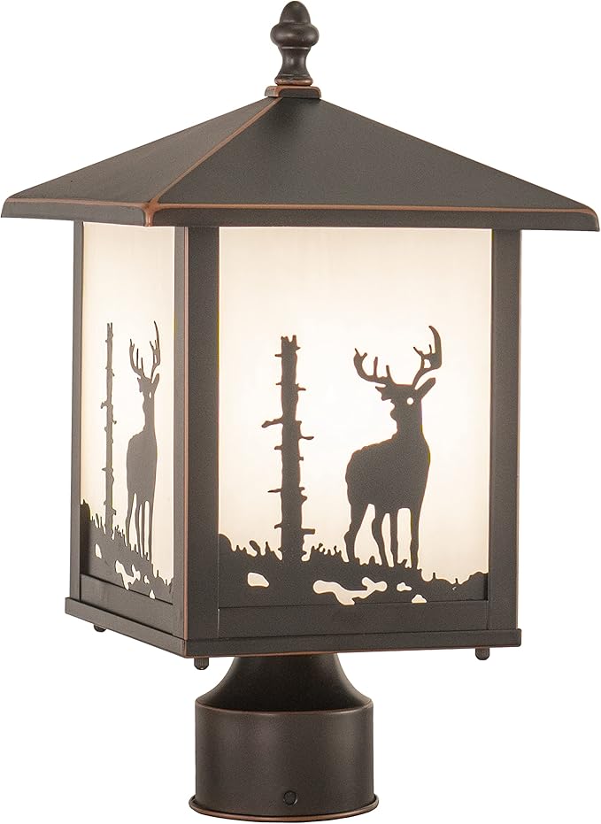 VAXCEL Bryce 1L Bronze Rustic Outdoor Deer Tree Post Light White Glass | Lumora
