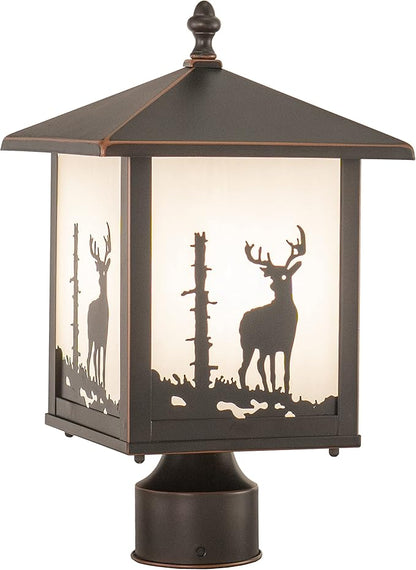 VAXCEL Bryce 1L Bronze Rustic Outdoor Deer Tree Post Light White Glass