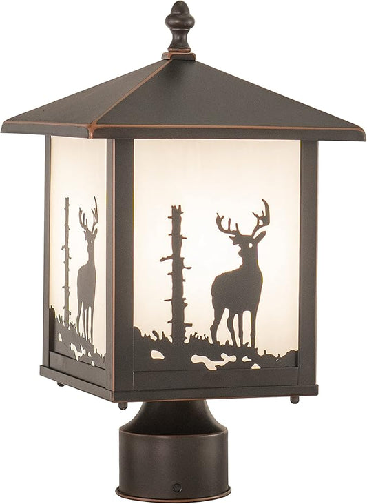VAXCEL Bryce 1L Bronze Rustic Outdoor Deer Tree Post Light White Glass