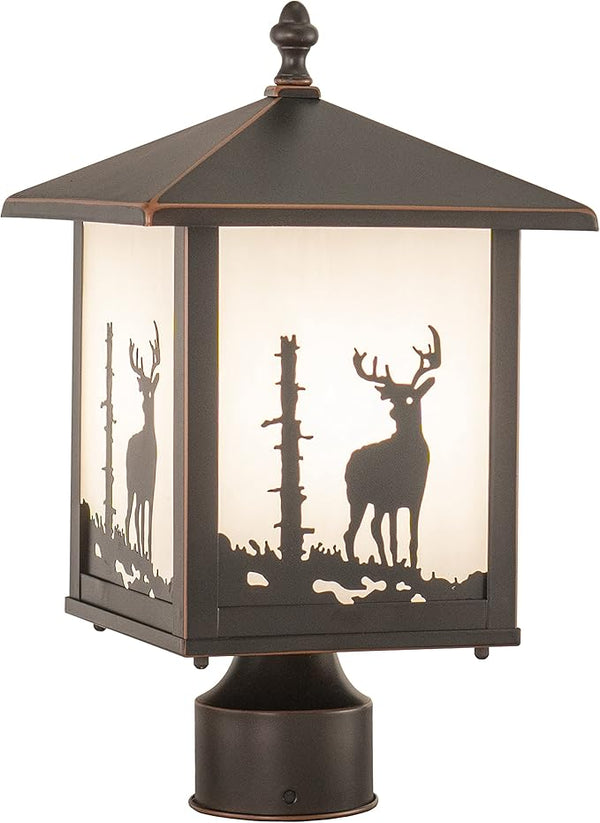 VAXCEL Bryce 1L Bronze Rustic Outdoor Deer Tree Post Light White Glass | Lumora