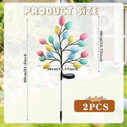 2 Pack Solar Easter Egg Lights Outdoor, 40 LED Waterproof Solar Easter Yard Decorations Outdoor Easters Yard Stakes Lights with 2 Lighting Modes for Outside Lawn Walkway Patio Cemetery Grave