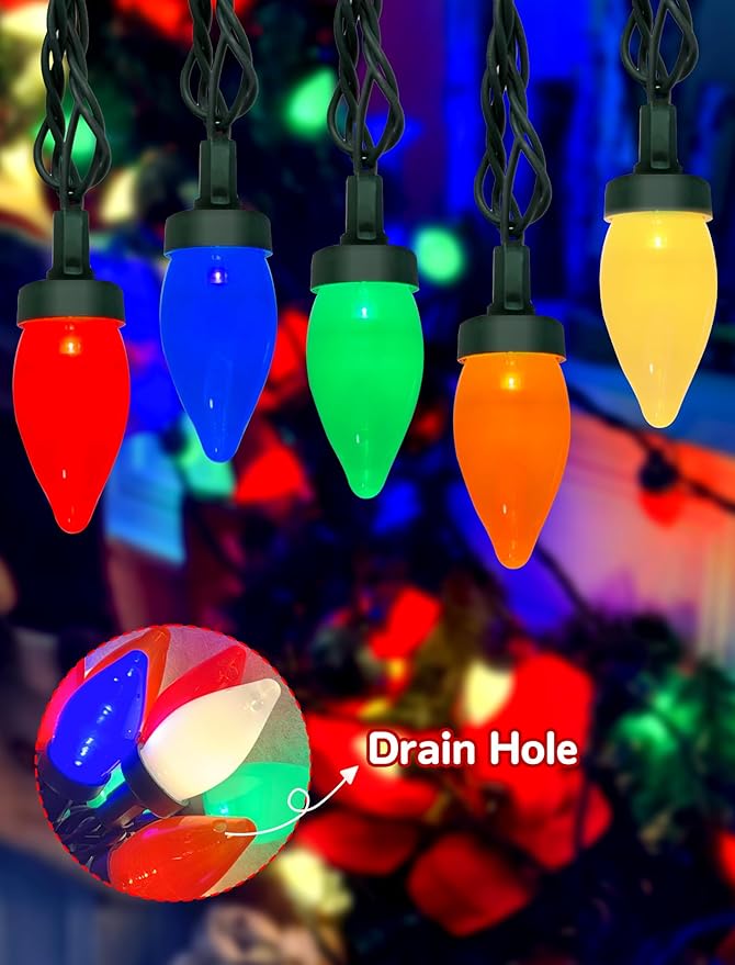 C7 LED Christmas Lights, 26FT C7 Vintage Christmas Lights with 50 Multicolor LED Bulbs, Colorful Outdoor String Lights for Xmas Tree Home Party Garden Yard Patio Decorations