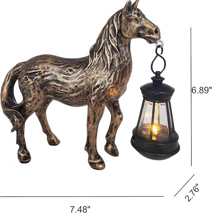 Horse Garden Statue with Solar Lantern,Garden Outdoor Horse Figurines Decor for Farmhouse Patio Yard Lawn Home Gifts for Mom Grandma Wome Housewarming Christmas Birthday (Bronze)