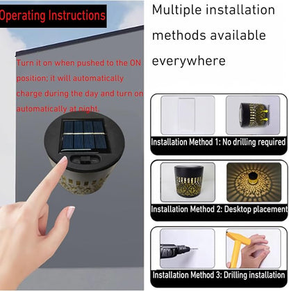 Decorative Solar Mandala Lights, Metal Solar Powered Outdoor Deck Step Wall Lights, Mandala Theme Waterproof Fence Light for Garden Post Patio Backyard Yard, Waterproof and Windproof (4set)