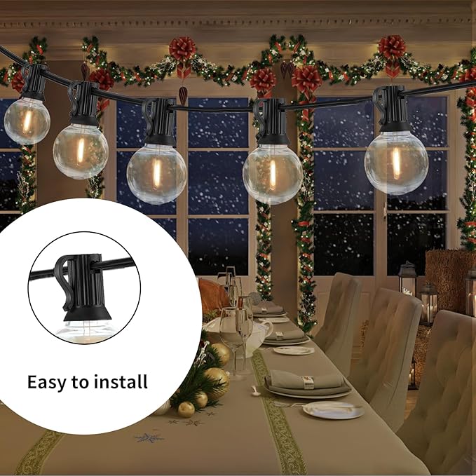 Outdoor String Lights 25FT, G40 LED Patio Globe Lights with 27 Shatterproof Bulbs, Waterproof Connectable Hanging Lights for Backyard Porch Wedding Christmas Decor, Warm White
