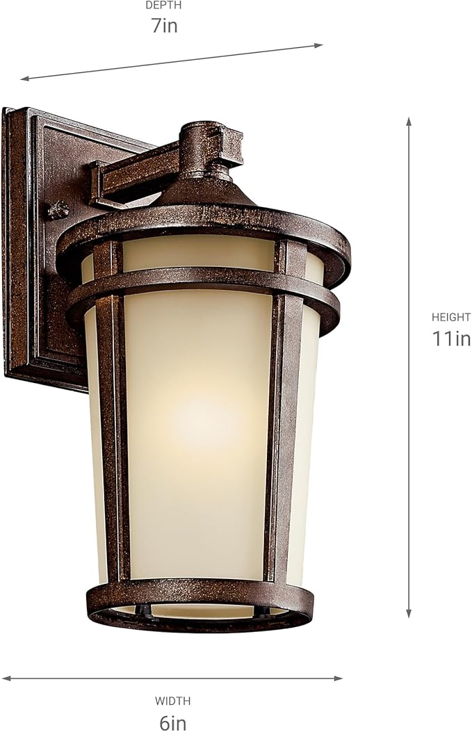 Kichler Atwood 11" Outdoor Wall Light with Light Umber Mist Glass and Brown Stone, 1-Light Exterior Wall Sconce | Lumora