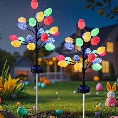Solar Easter Egg Lights - 2 Pack LED Pathway Stake Lights | Outdoor Garden, Yard, Lawn Decor, Waterproof Lighted Eggs for Yard, Walkway,