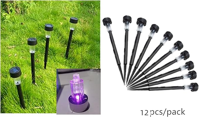 12PCS Purple LED Outdoor Lights Plastics Garden Solar Powered Landscape Light Lamp for Patio Lawn Decoration | Lumora