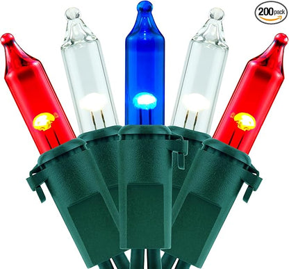 YULETIME 200 Red White & Blue Christmas Lights, Pack of 2 Sets 33 Feet 100 Count UL Certified Incandescent-Like String Lights