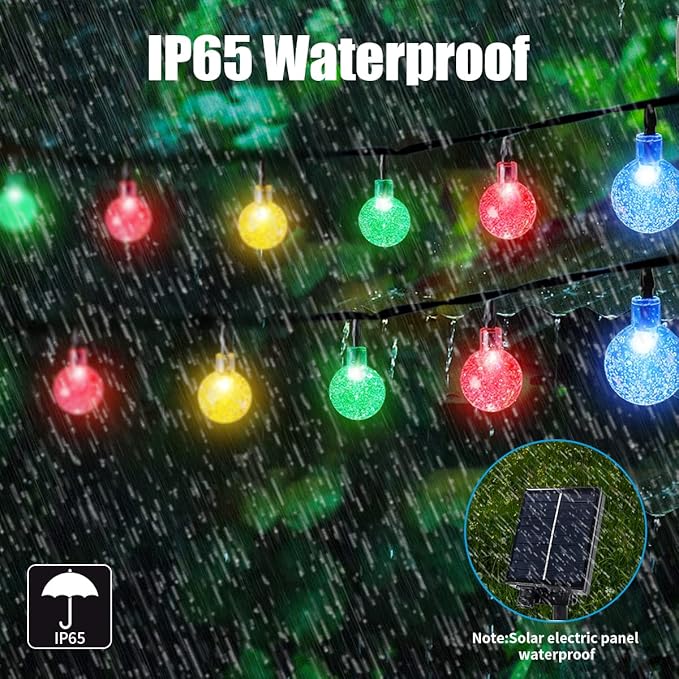 ELINKUME Solar String Lights,50 LEDs 7M/24Ft Multi-Color Crystal Globe 8 Modes Outdoor Garden Patio Porch | Lumora