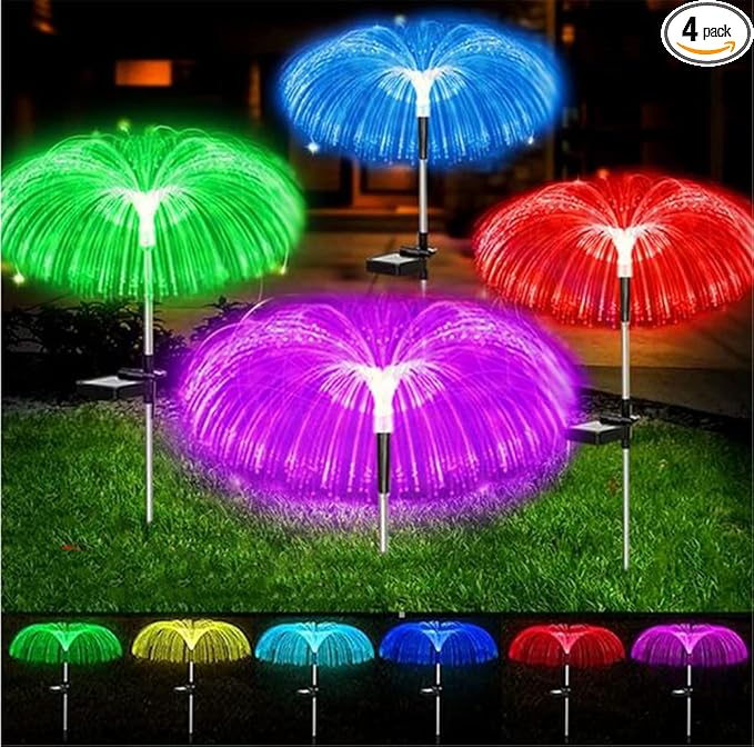 4 Pack Outdoor Solar Lights, Solar Garden Lights Bigger Firework Fairy Lights, Waterproof Outdoor Lights - Bigger Solar Panel for Garden Patio Yard Pathway (Jellyfish Light-RGB)