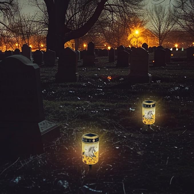 HUGS IDEA Sunflower White Horse Solar-Powered Grave Lights Waterproof Grave Solar Lights for Cemetery Outdoor | Lumora