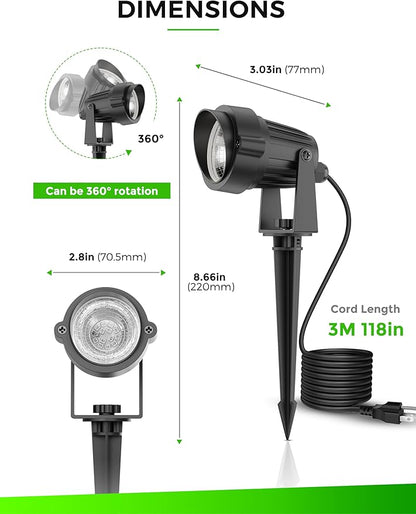 L LOHAS LED Green Christmas Spot Lights Outdoor, 10W Dusk to Dawn Sensor Landscape Spotlights for Yard, IP66 Waterproof Pathway Garden Outside Lights, 9.84ft Cord, Green Lawn Decor Lamp, UL Listed