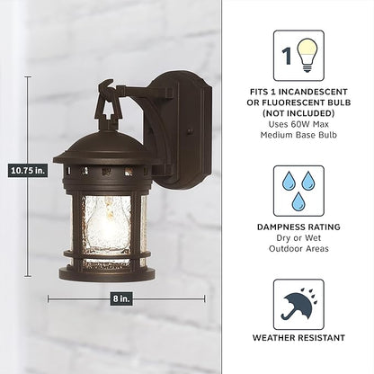 DESIGNERS FOUNTAIN Sedona Outdoor Light Fixture, 10.75 Inch Exterior Wall Lantern Sconce for Front Door, Patio and Porch, Oil Rubbed Bronze, 2370-ORB