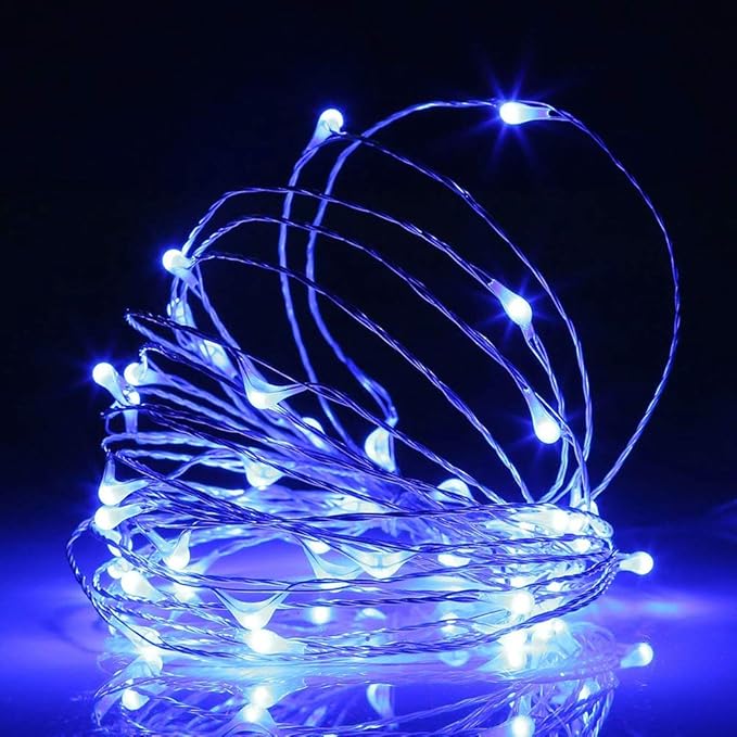 2 Pack 33ft 100 LED Solar Copper String Lights,8 Modes Christmas Fairy Lights Waterproof IP65 Twinkle Lighting Indoor Outdoor Fairy Firefly Lights Auto ON/Off (Blue)