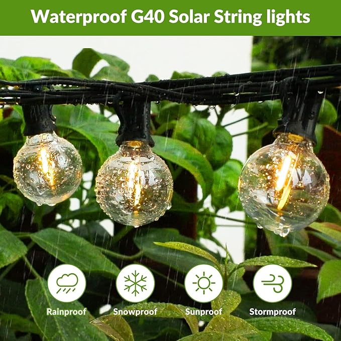 Lakumu 100FT G40 Solar String Lights Outdoor Waterproof, Globe Outdoor String Lights with 36+1 LED Shatterproof Bulbs, 2700K Patio Lights Solar Powered Hanging Lights for Outside Camping Backyard