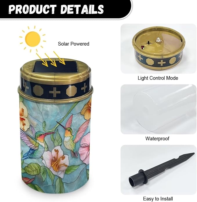 Cemetery Solar Lights for Grave Hummingbird Grave Decorations for Cemetery Waterproof Dusk to Dawn Sensor Grave Lamp Bereavement Gifts 2 Pack