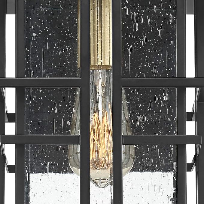 Possini Euro Design Arley Modern Outdoor Wall Light Fixture Black Geometric Frame 12" Seedy Glass for Exterior Barn Deck House Porch Yard Patio Outside Garage Front Door Garden Home Roof Lawn