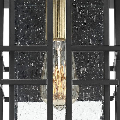 Possini Euro Design Arley Modern Outdoor Wall Light Fixture Black Geometric Frame 12" Seedy Glass for Exterior Barn Deck House Porch Yard Patio Outside Garage Front Door Garden Home Roof Lawn