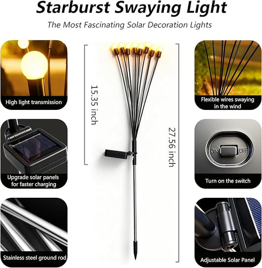 Solar Lights Outdoor Waterproof,6 Pack 48LED Solar Swaying Lights,Firefly Lights for Yard Patio Pathway Decoration,Unique Gardening Gifts for Women Holiday